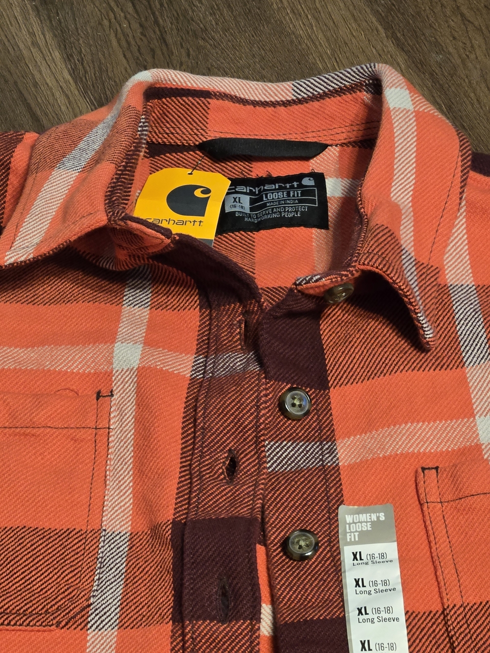 Carhartt Womens Orange Plaid Flannel Work Shirt NWT - Picture 3 of 8